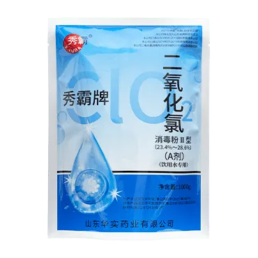 Стабилизированный порошок диоксида хлора для стерилизации, содержащий 26% компонентов A и B, используемый для очистки питьевой воды