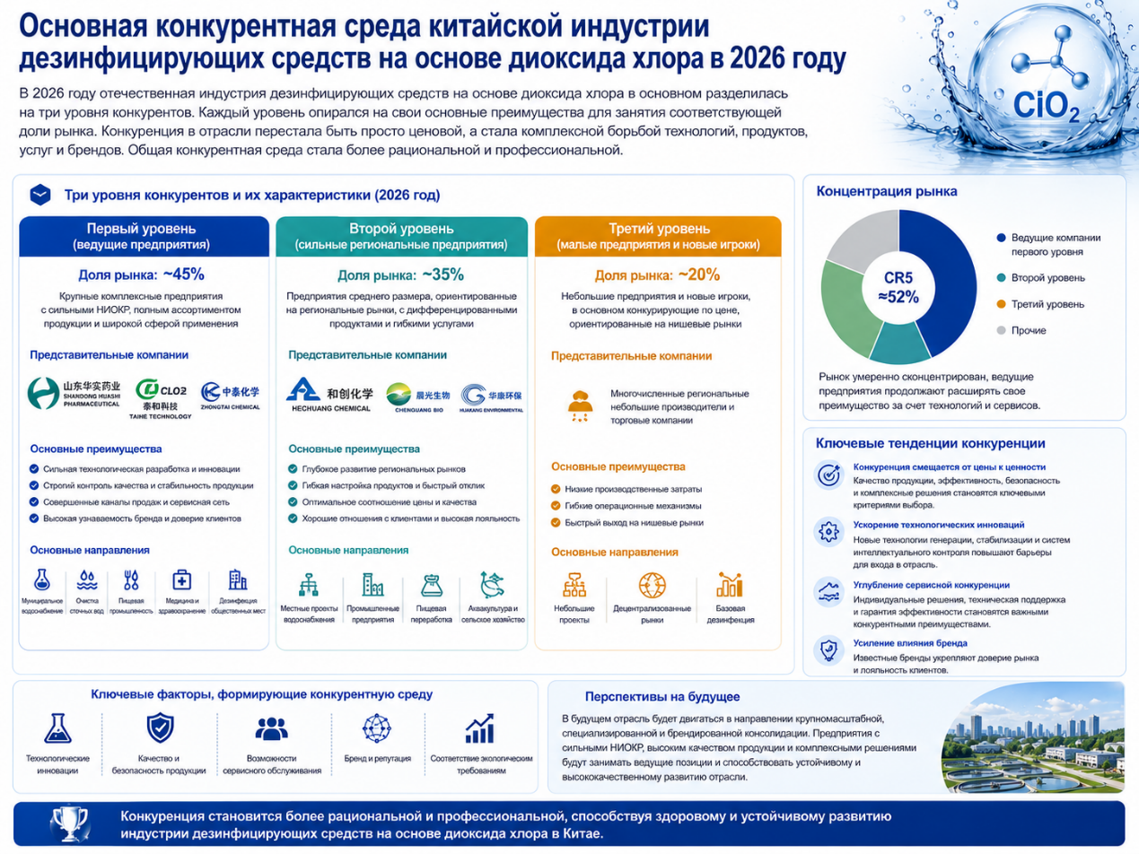 Анализ доли рынка и конкурентной среды дезинфицирующих средств на основе диоксида хлора в Китае в 2026 году